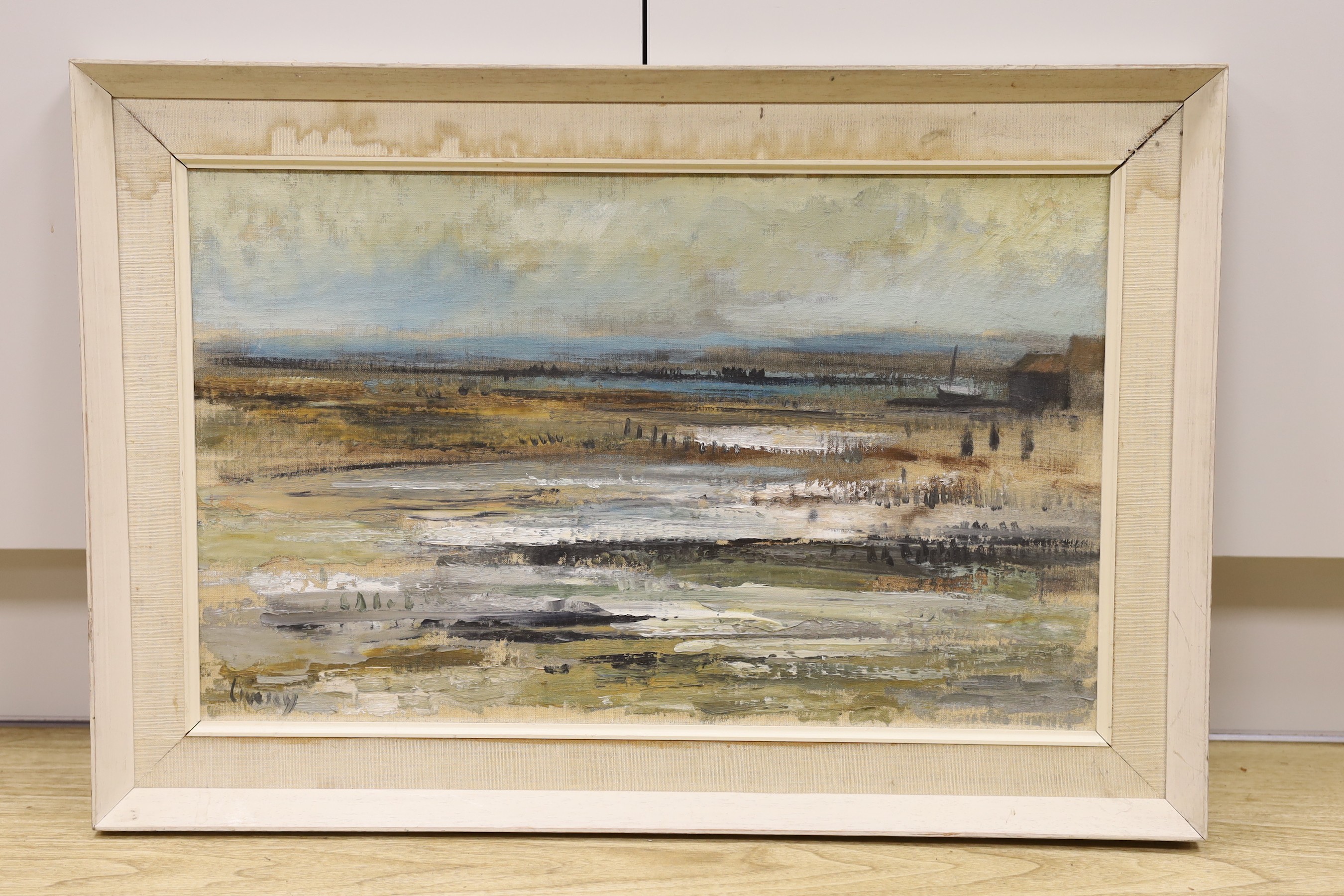 John Livesey (1926-1990), oil on board, 'Overy Staithe', signed, 36 x 58cm